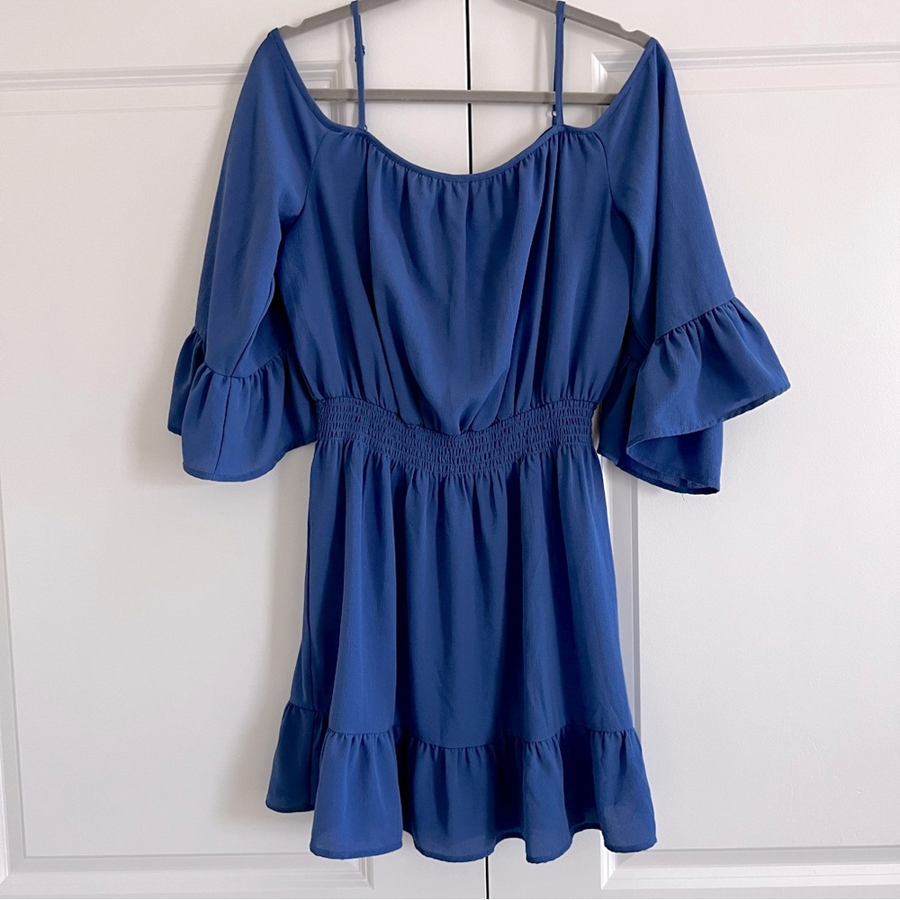Women’s off shoulder royal blue ruffle dress